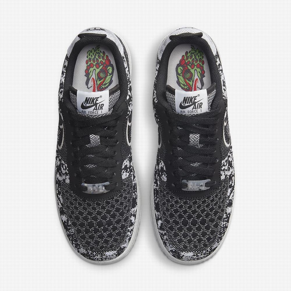 Nike Air Force 1 Crater Flyknit Next Nature Férfi Utcai Cipő Fekete Fehér Platina Fekete | NI0946-K51