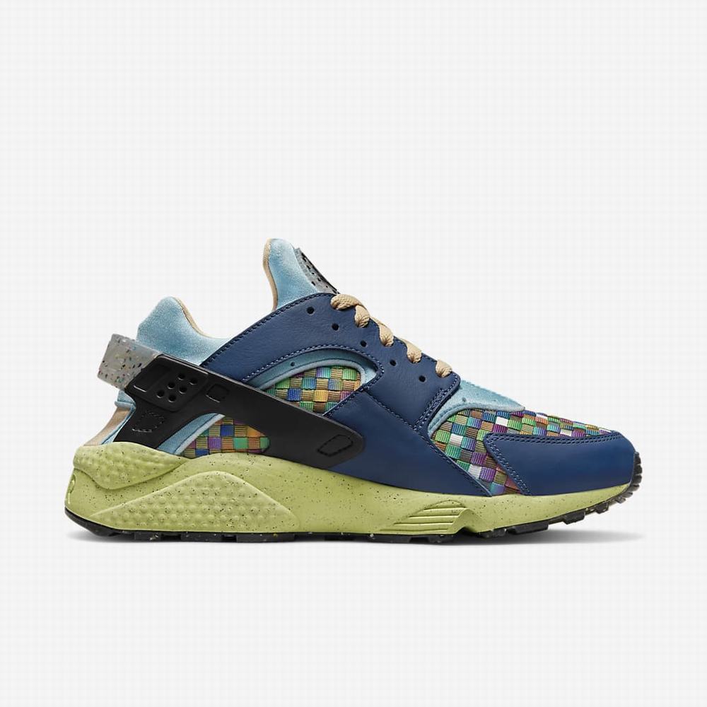 Nike Air Huarache Crater Premium Férfi Utcai Cipő Sötétkék Kék Fehér Fekete Világos Citrom | NI7329-F07