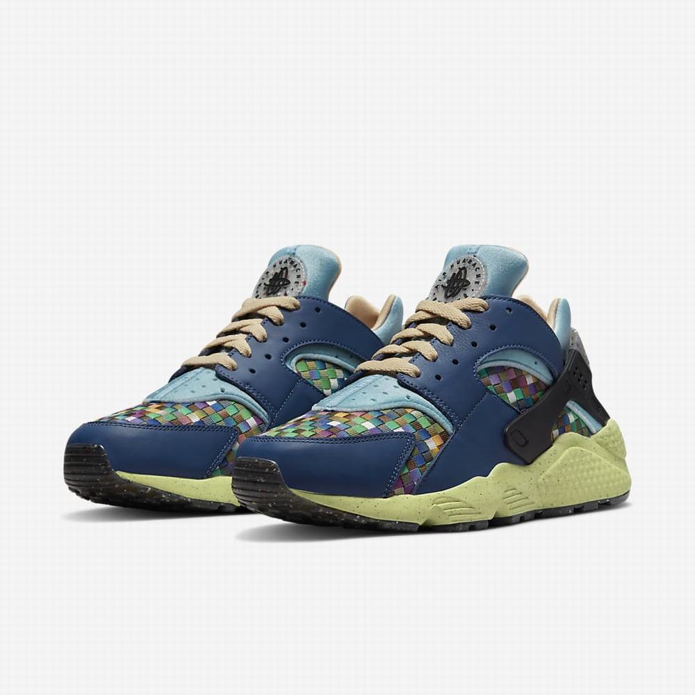 Nike Air Huarache Crater Premium Férfi Utcai Cipő Sötétkék Kék Fehér Fekete Világos Citrom | NI7329-F07