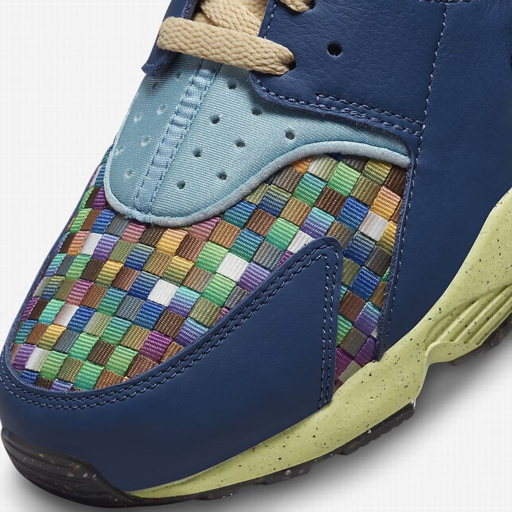 Nike Air Huarache Crater Premium Férfi Utcai Cipő Sötétkék Kék Fehér Fekete Világos Citrom | NI7329-F07