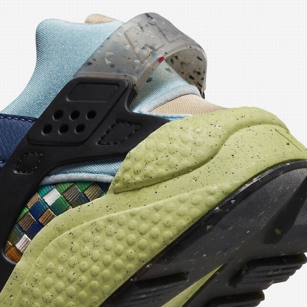 Nike Air Huarache Crater Premium Férfi Utcai Cipő Sötétkék Kék Fehér Fekete Világos Citrom | NI7329-F07