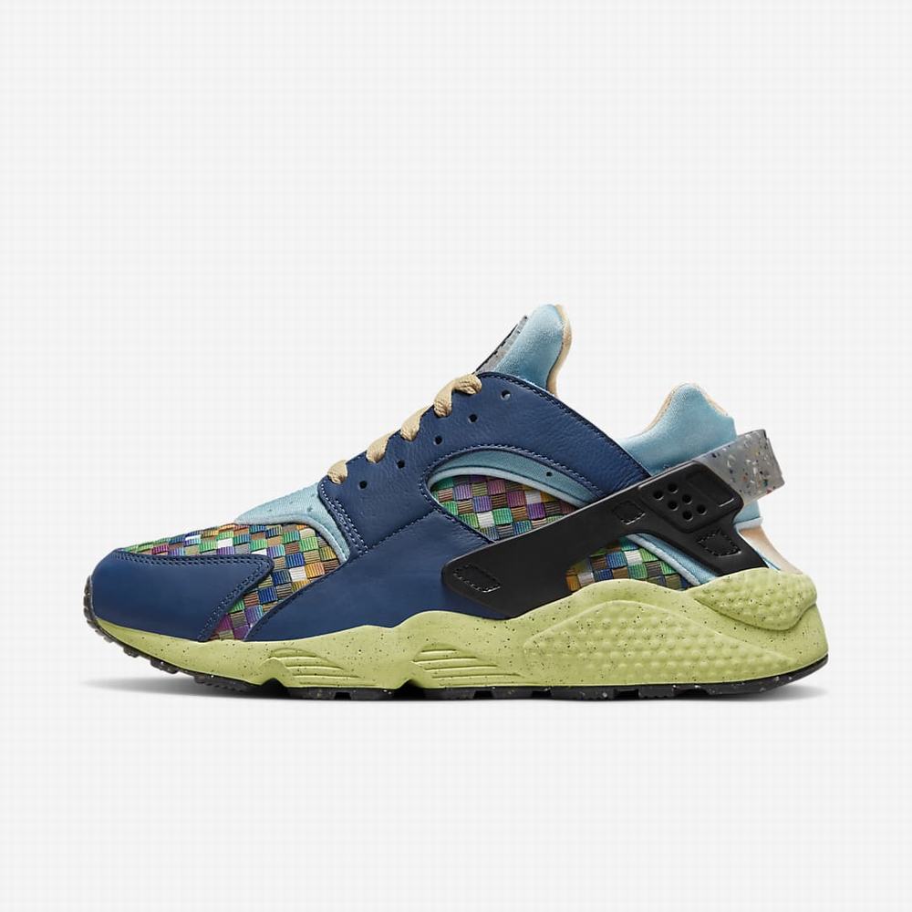 Nike Air Huarache Crater Premium Férfi Utcai Cipő Sötétkék Kék Fehér Fekete Világos Citrom | NI7329-F07