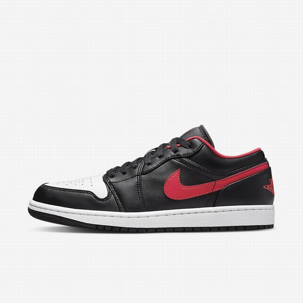 Nike Air Jordan 1 Low Férfi Utcai Cipő Fekete Fehér Piros | NI0832-A07