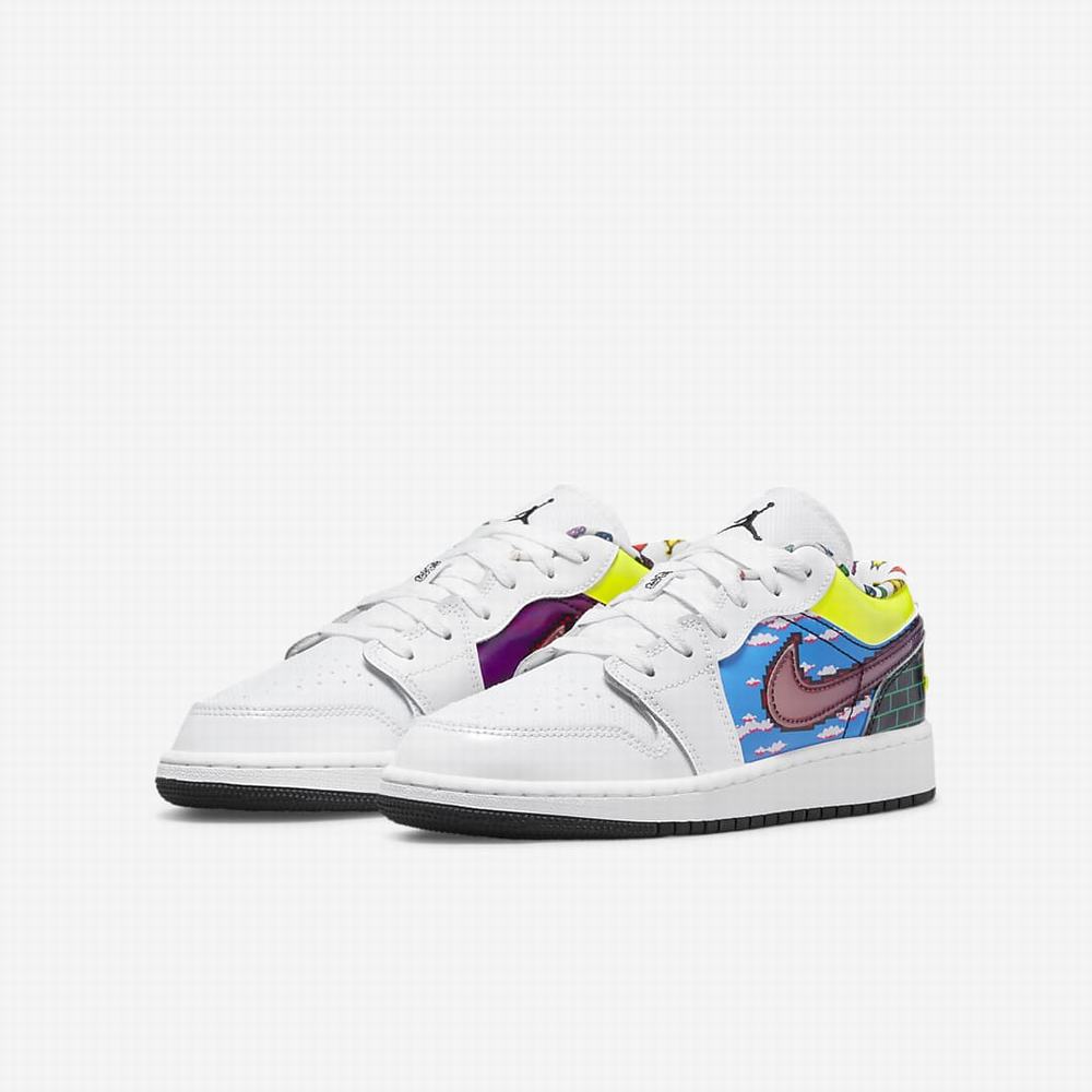 Nike Air Jordan 1 Low Gyerek Jordan Cipő Fehér Fekete Citrom Rózsaszín | NI9746-T26