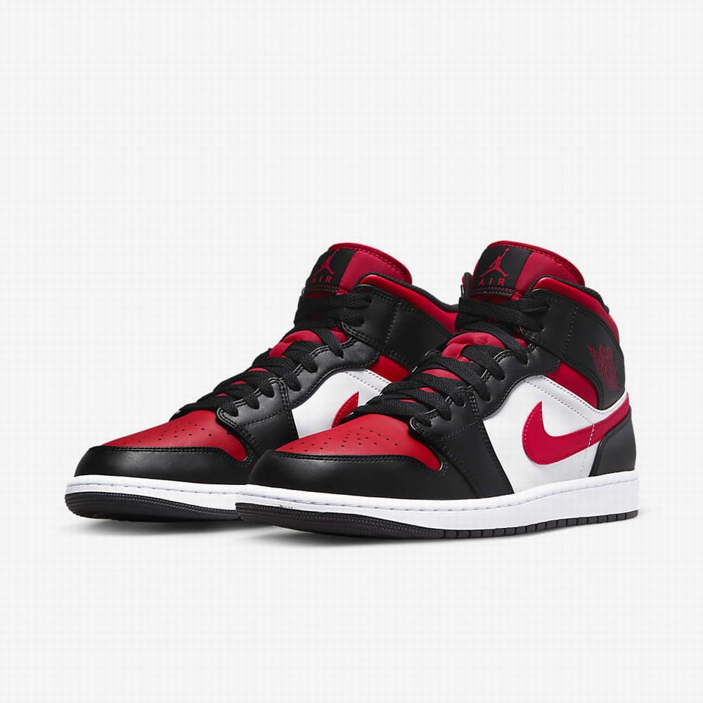 Nike Air Jordan 1 Mid Férfi Jordan Cipő Fekete Fehér Piros | NI5284-T91