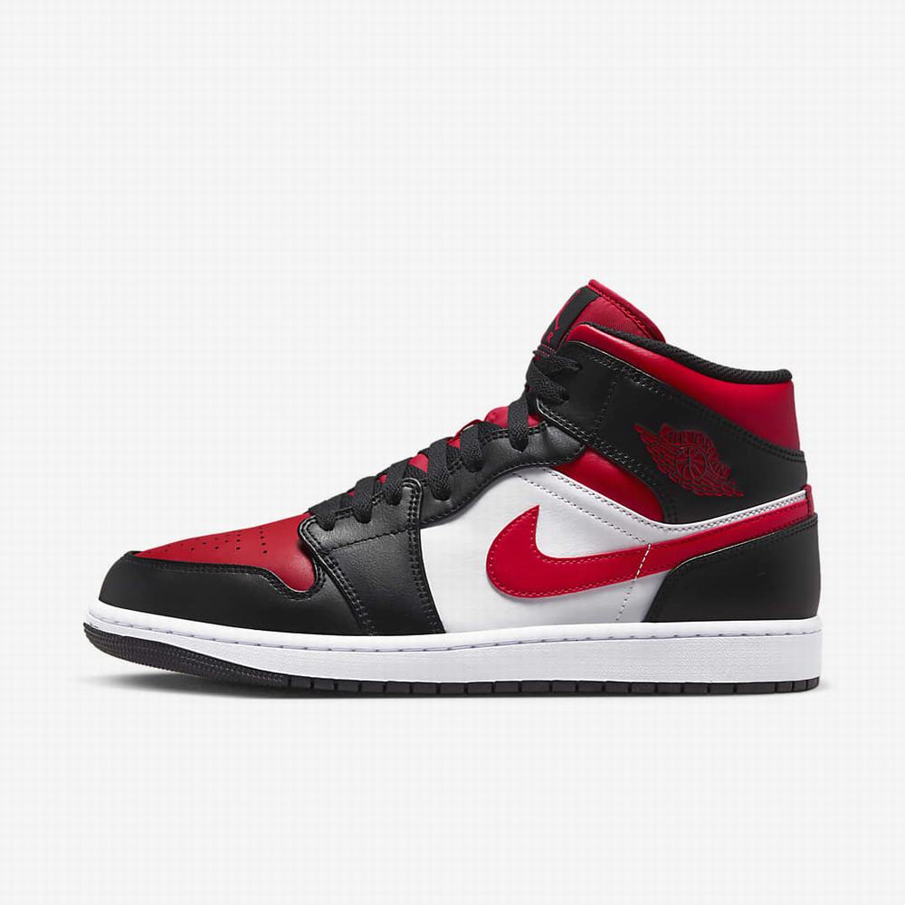 Nike Air Jordan 1 Mid Férfi Jordan Cipő Fekete Fehér Piros | NI5284-T91