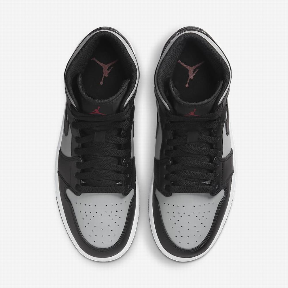 Nike Air Jordan 1 Mid Férfi Utcai Cipő Fekete Szürke Fehér Piros | NI0921-V30