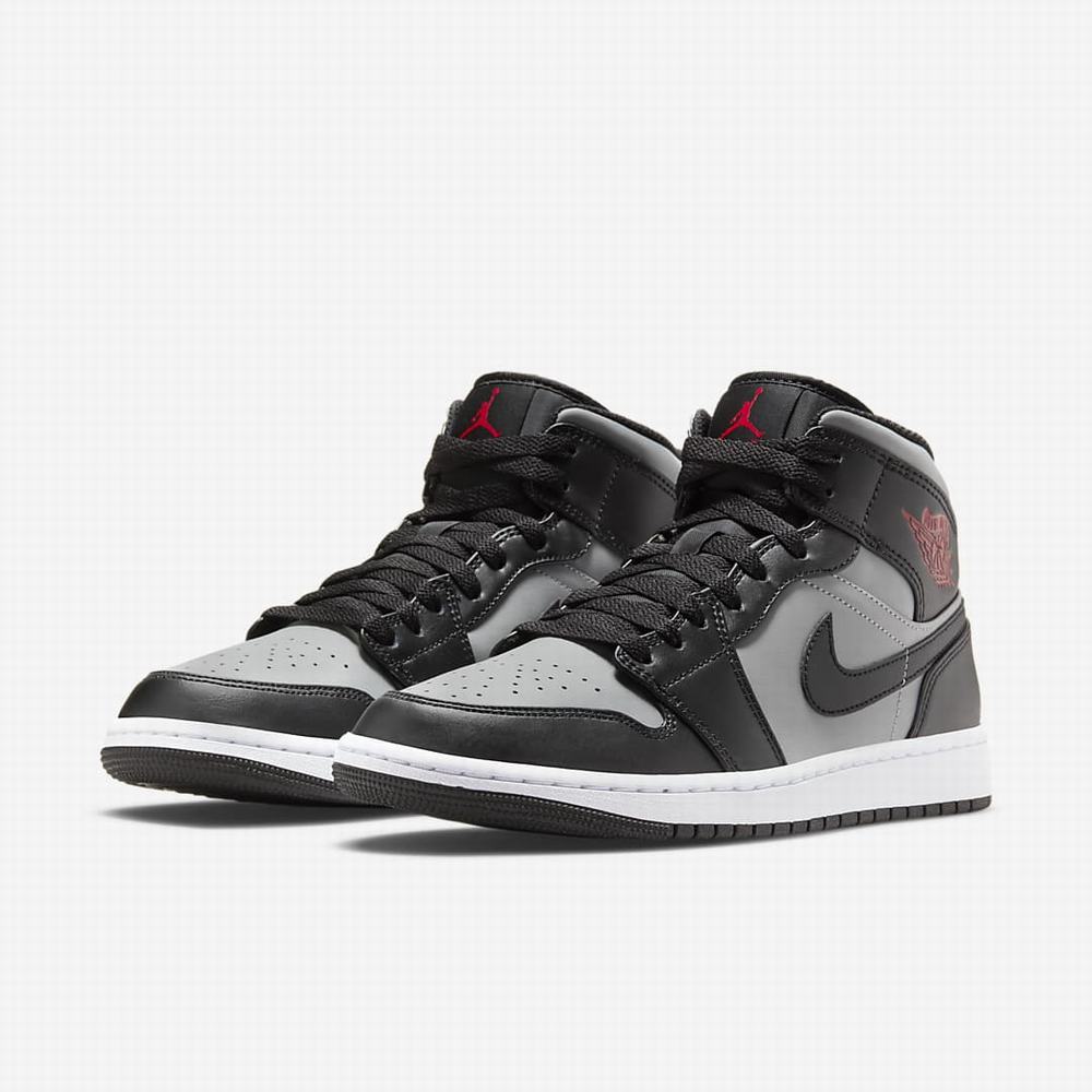 Nike Air Jordan 1 Mid Férfi Utcai Cipő Fekete Szürke Fehér Piros | NI0921-V30