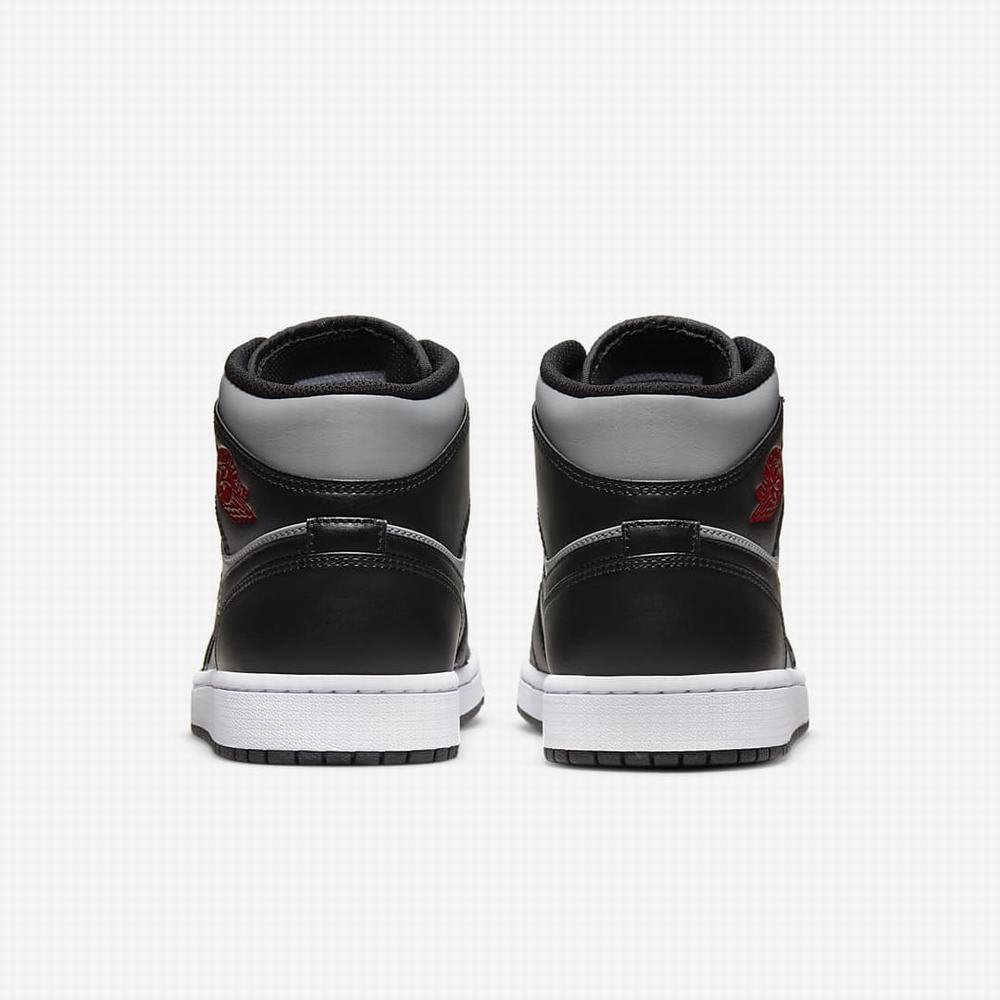 Nike Air Jordan 1 Mid Férfi Utcai Cipő Fekete Szürke Fehér Piros | NI0921-V30