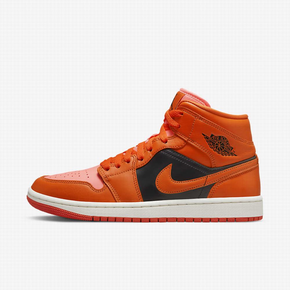 Nike Air Jordan 1 Mid SE Női Utcai Cipő Piros Fekete Narancssárga | NI4920-Q62