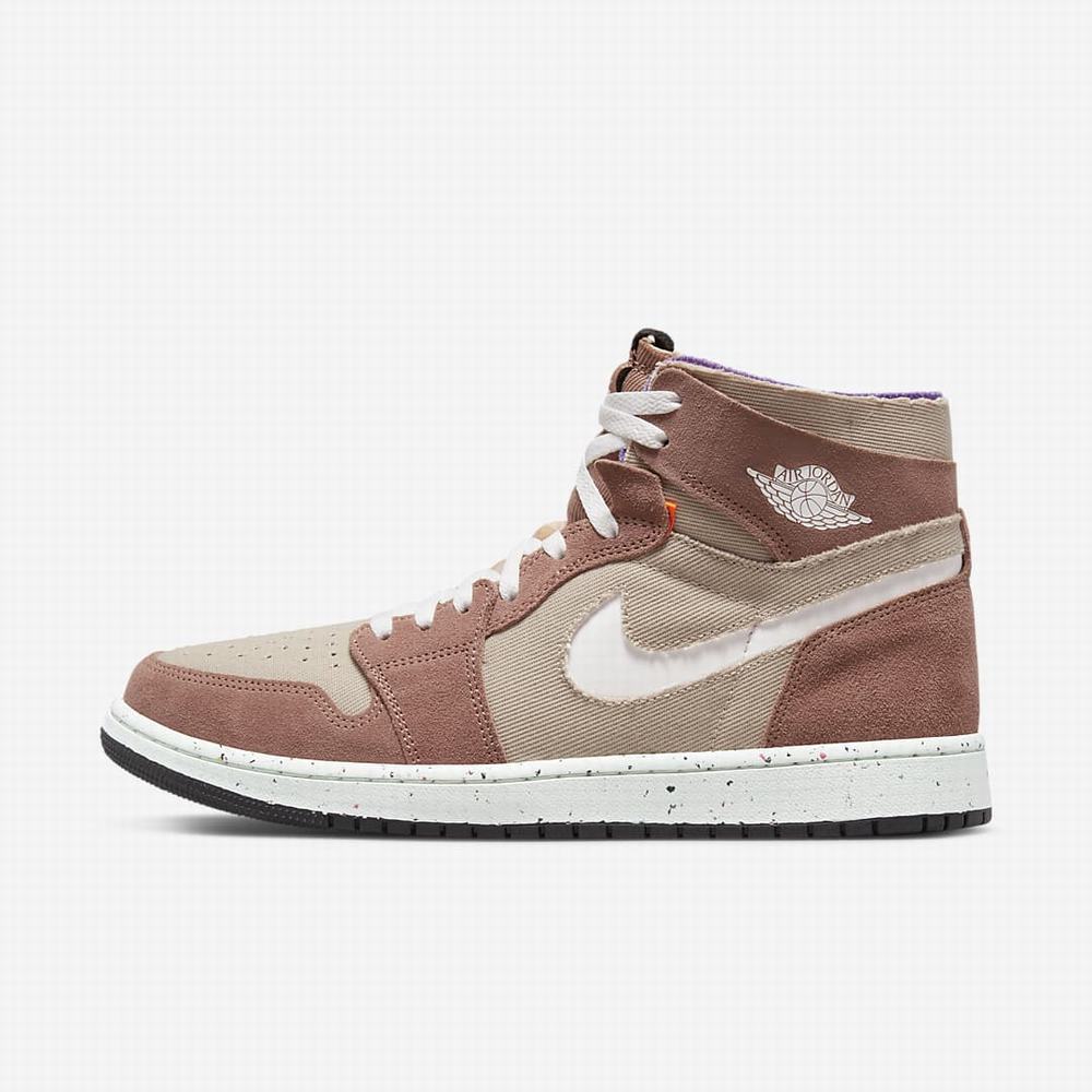 Nike Air Jordan 1 Zoom CMFT Férfi Magasszárú Cipő Khaki Szürke Khaki Rózsaszín Lila Fehér | NI1807-L41