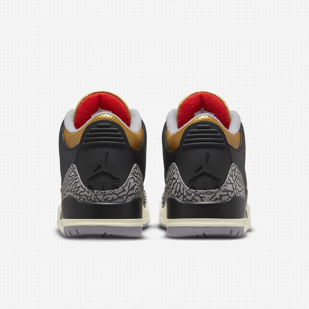 Nike Air Jordan 3 Retro Női Utcai Cipő Fekete Metal Arany Szürke Piros | NI4697-L64