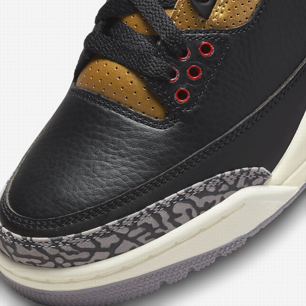 Nike Air Jordan 3 Retro Női Utcai Cipő Fekete Metal Arany Szürke Piros | NI4697-L64