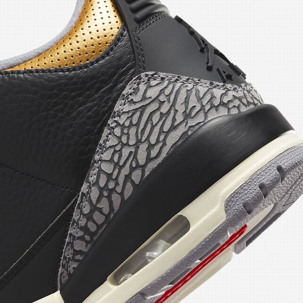 Nike Air Jordan 3 Retro Női Utcai Cipő Fekete Metal Arany Szürke Piros | NI4697-L64