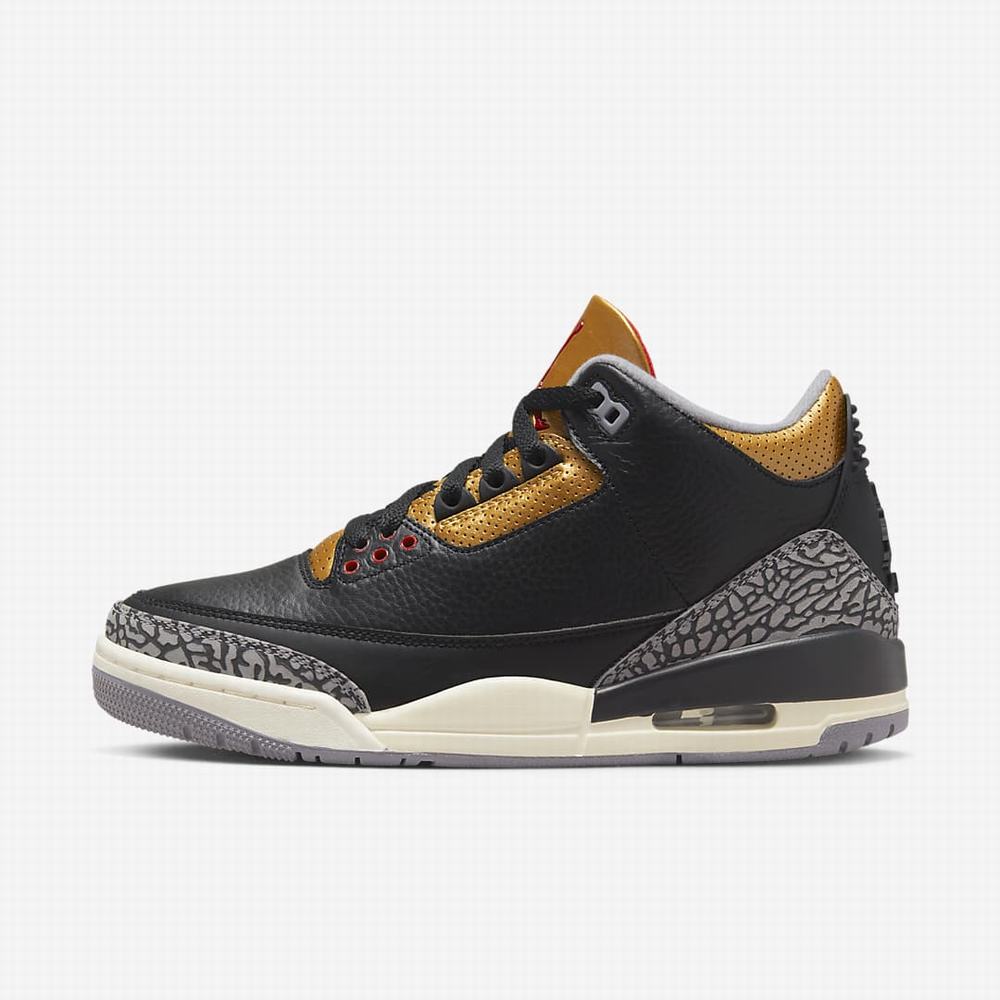 Nike Air Jordan 3 Retro Női Utcai Cipő Fekete Metal Arany Szürke Piros | NI4697-L64