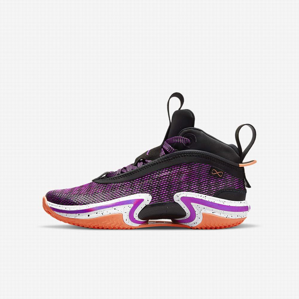 Nike Air Jordan XXXVI Gyerek Jordan Cipő Fekete Fehér Világos Mangó Lila | NI9178-N51