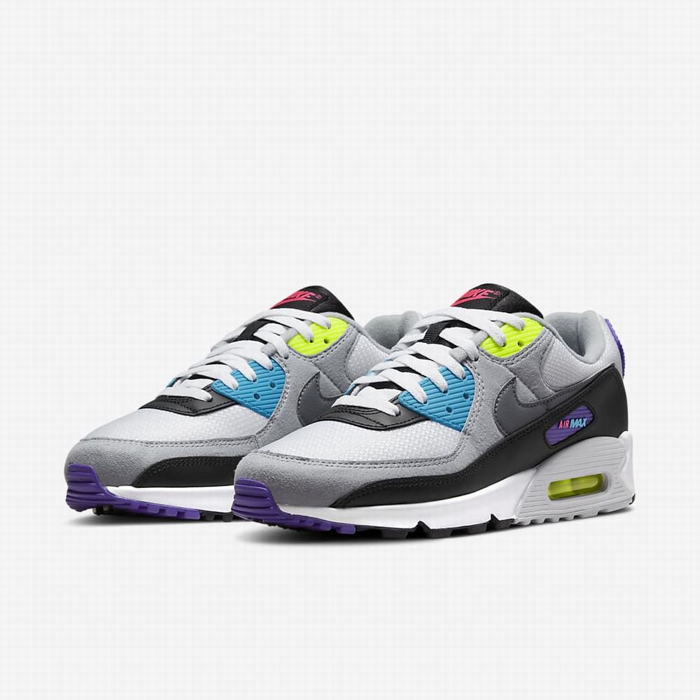 Nike Air Max 90 Férfi Utcai Cipő Fehér Fekete Szürke Sötétszürke | NI0847-A38