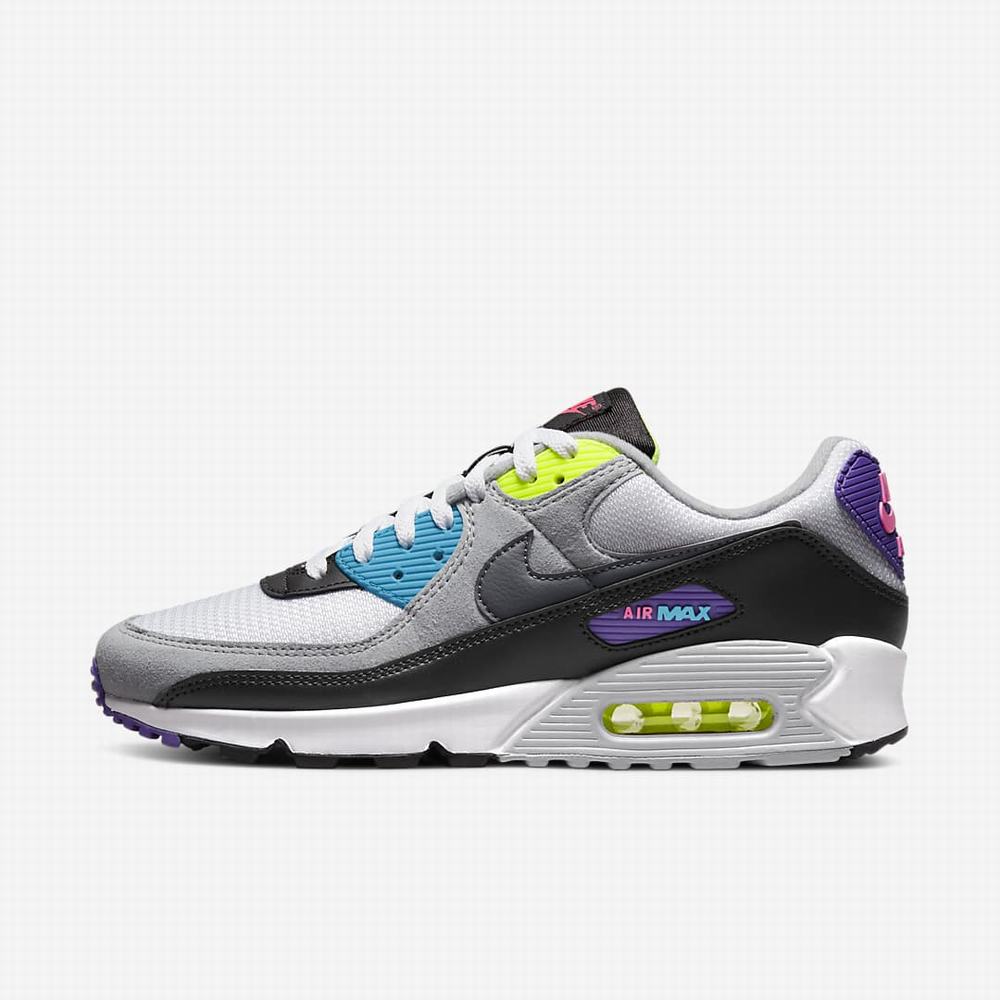 Nike Air Max 90 Férfi Utcai Cipő Fehér Fekete Szürke Sötétszürke | NI0847-A38