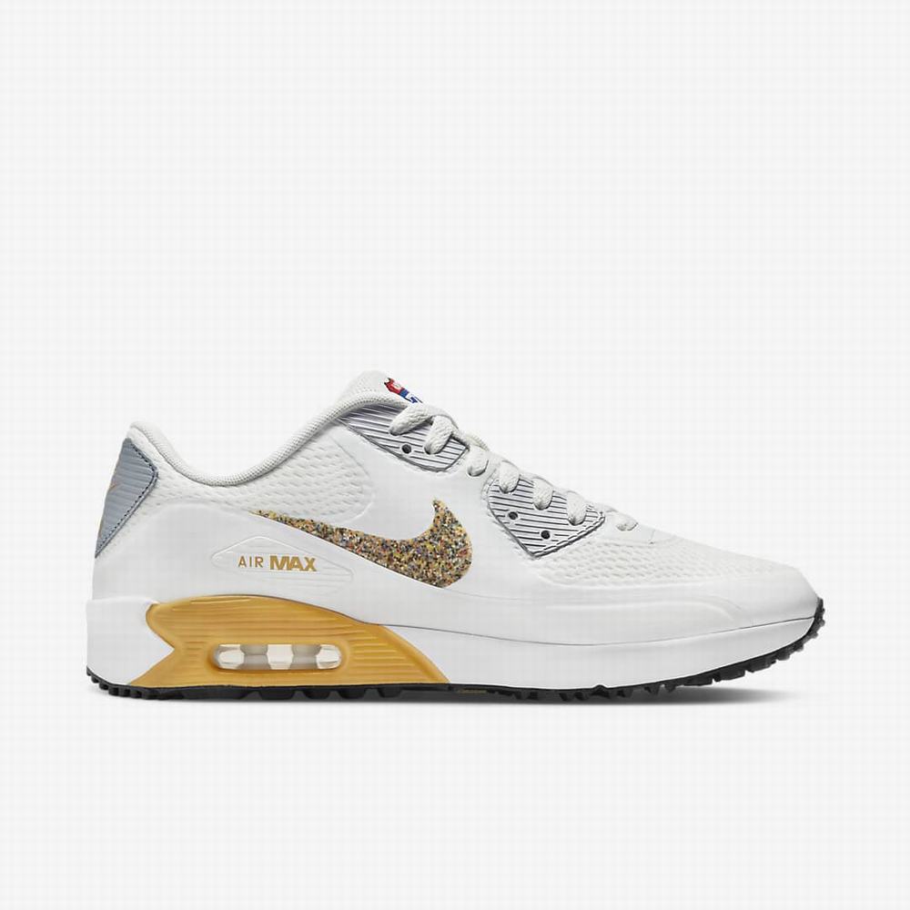 Nike Air Max 90 G Férfi Golf Cipő Fehér Metal Titán Arany | NI4027-N15