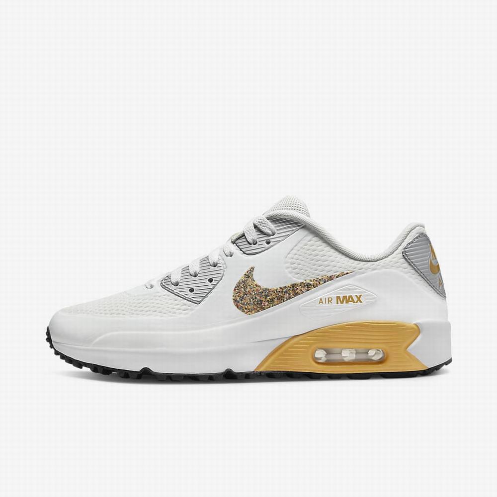 Nike Air Max 90 G Női Golf Cipő Fehér Metal Titán Arany | NI9782-B51