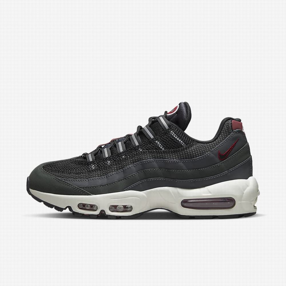 Nike Air Max 95 Férfi Utcai Cipő Sötétszürke Piros Fehér Fekete | NI8702-K92