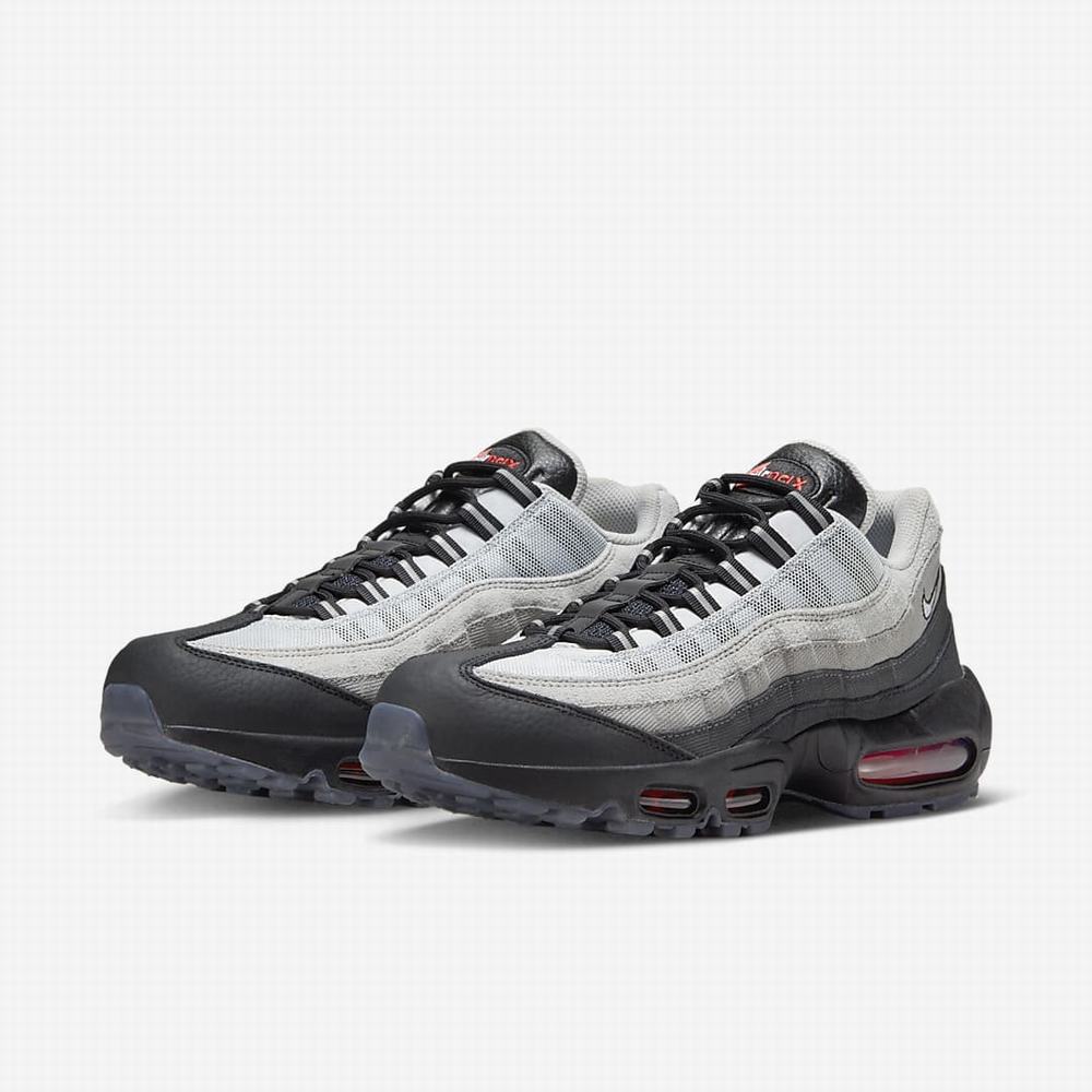 Nike Air Max 95 Premium Férfi Utcai Cipő Fekete Platina Világos Szürke Fehér | NI1780-W40