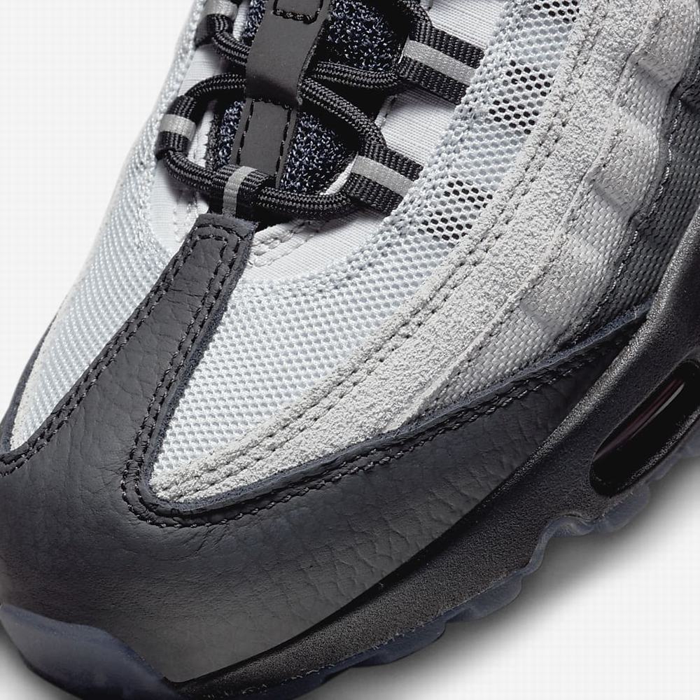 Nike Air Max 95 Premium Férfi Utcai Cipő Fekete Platina Világos Szürke Fehér | NI1780-W40