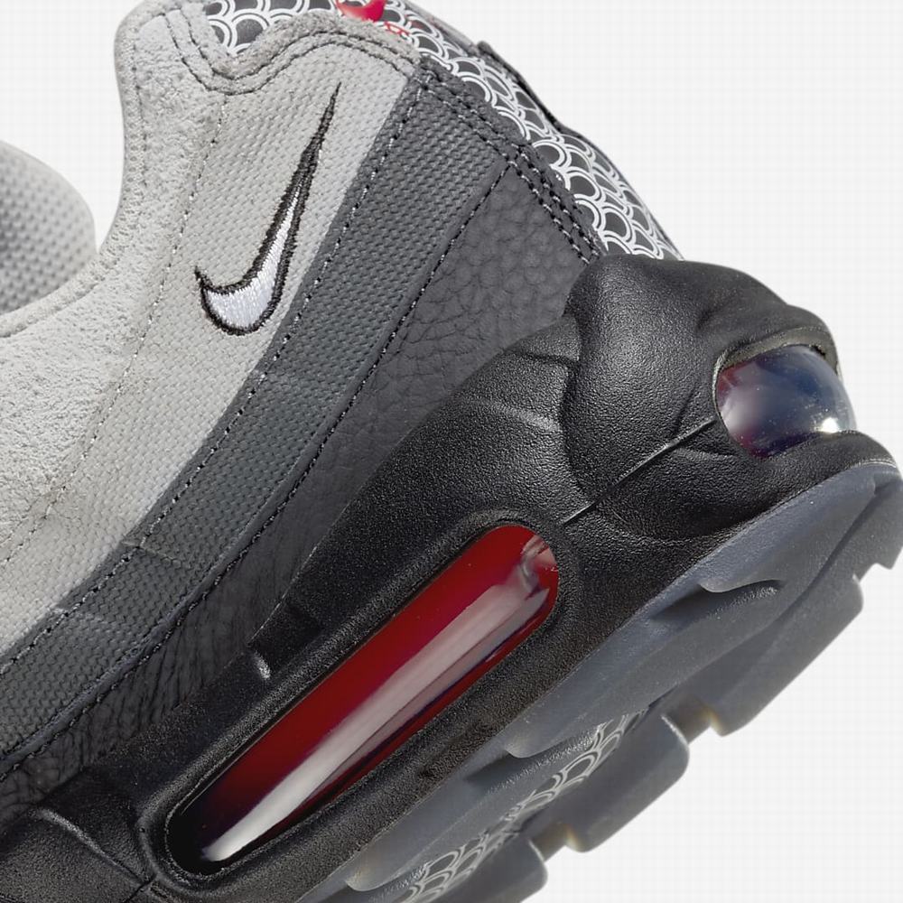 Nike Air Max 95 Premium Férfi Utcai Cipő Fekete Platina Világos Szürke Fehér | NI1780-W40