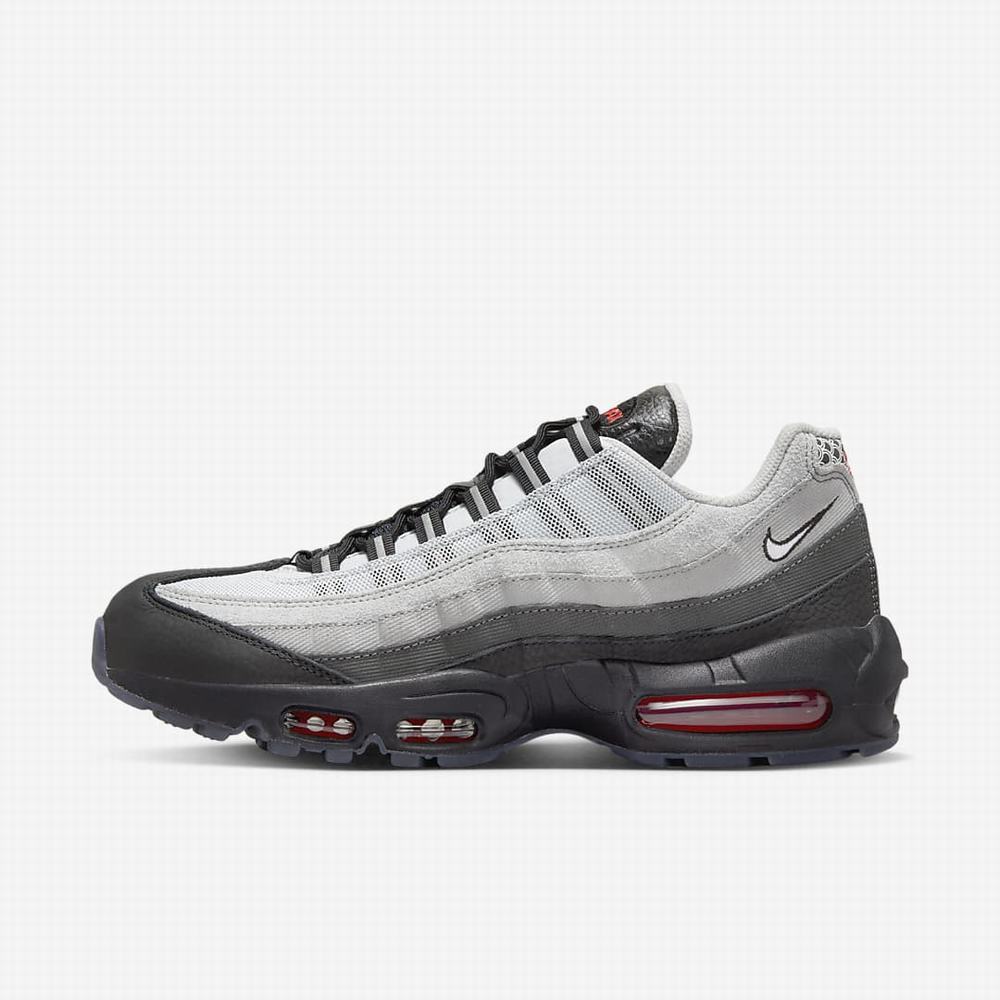 Nike Air Max 95 Premium Férfi Utcai Cipő Fekete Platina Világos Szürke Fehér | NI1780-W40