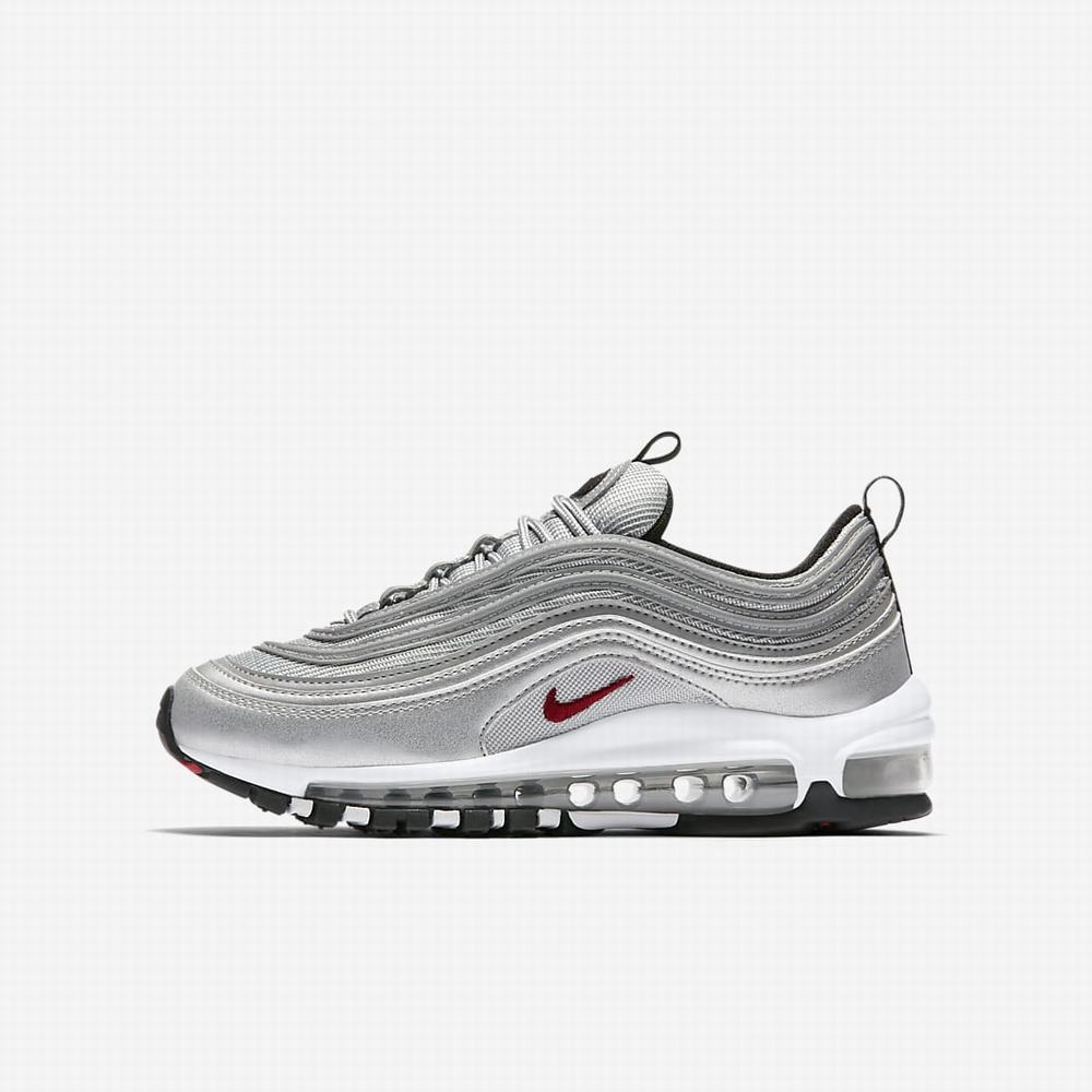 Nike Air Max 97 Gyerek Utcai Cipő Metal Titán Fehér Piros | NI2634-G12