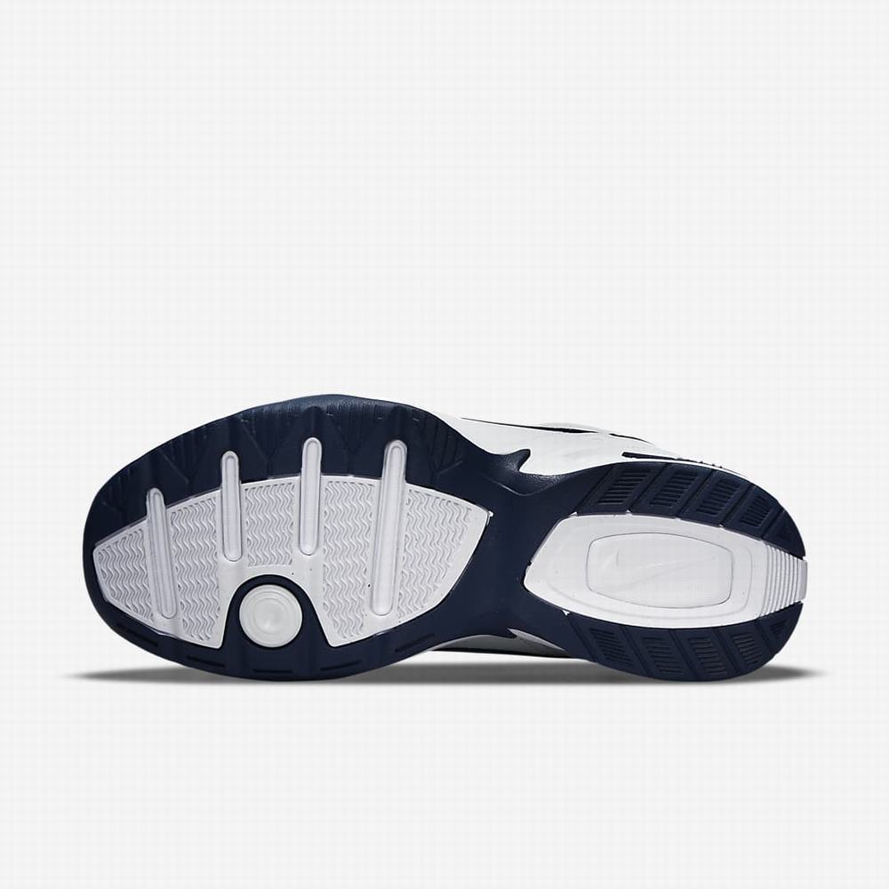 Nike Air Monarch IV (Extra Wide) Férfi Edzőcipő Fehér Sötétkék Fehér Metal Titán | NI2564-K78