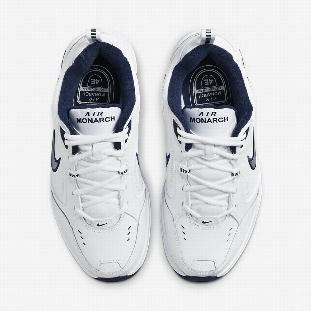 Nike Air Monarch IV (Extra Wide) Férfi Edzőcipő Fehér Sötétkék Fehér Metal Titán | NI2564-K78