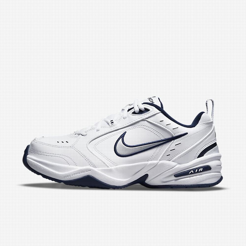 Nike Air Monarch IV (Extra Wide) Férfi Edzőcipő Fehér Sötétkék Fehér Metal Titán | NI2564-K78