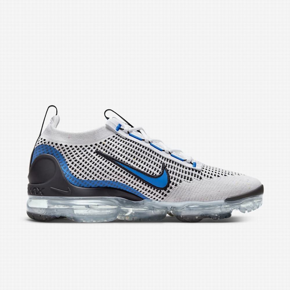 Nike Air VaporMax 2021 Flyknit Férfi Utcai Cipő Fehér Fekete Metal Titán Kék | NI5216-E07