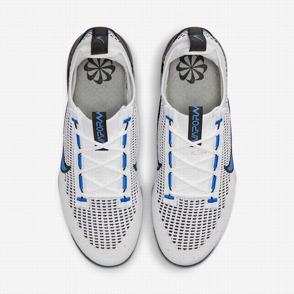 Nike Air VaporMax 2021 Flyknit Férfi Utcai Cipő Fehér Fekete Metal Titán Kék | NI5216-E07