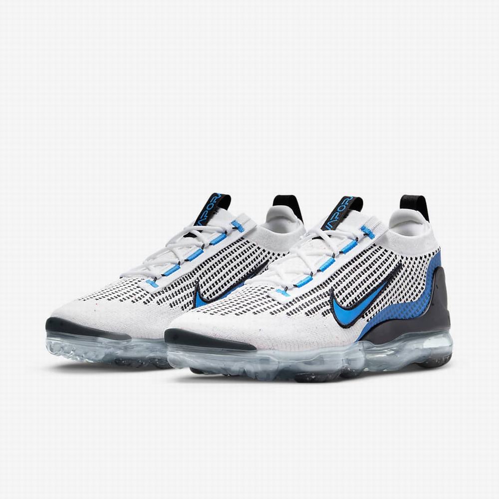 Nike Air VaporMax 2021 Flyknit Férfi Utcai Cipő Fehér Fekete Metal Titán Kék | NI5216-E07