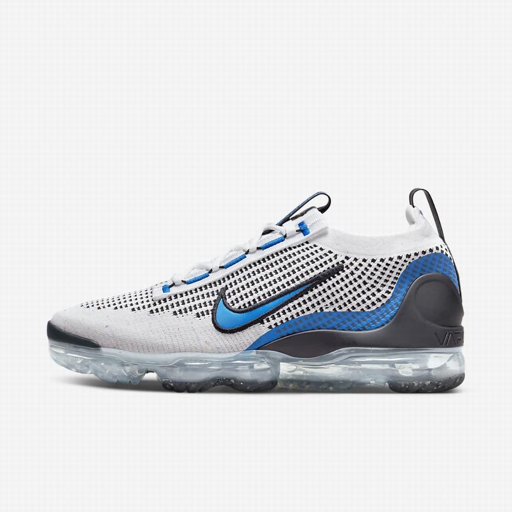 Nike Air VaporMax 2021 Flyknit Férfi Utcai Cipő Fehér Fekete Metal Titán Kék | NI5216-E07