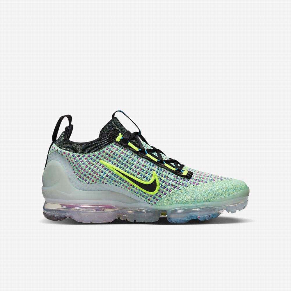 Nike Air VaporMax 2021 Flyknit Next Nature Gyerek Utcai Cipő Zöld Kék Metal Titán Fekete | NI1570-J40