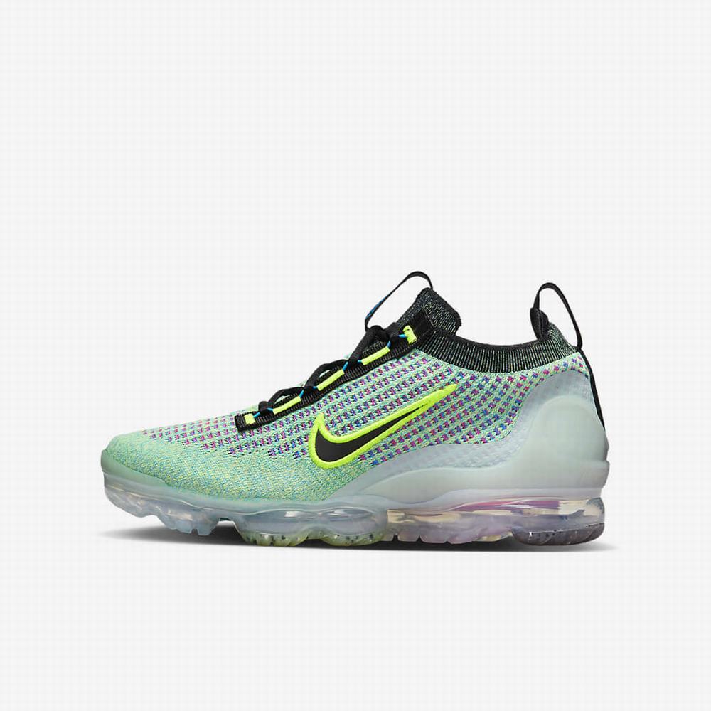 Nike Air VaporMax 2021 Flyknit Next Nature Gyerek Utcai Cipő Zöld Kék Metal Titán Fekete | NI1570-J40