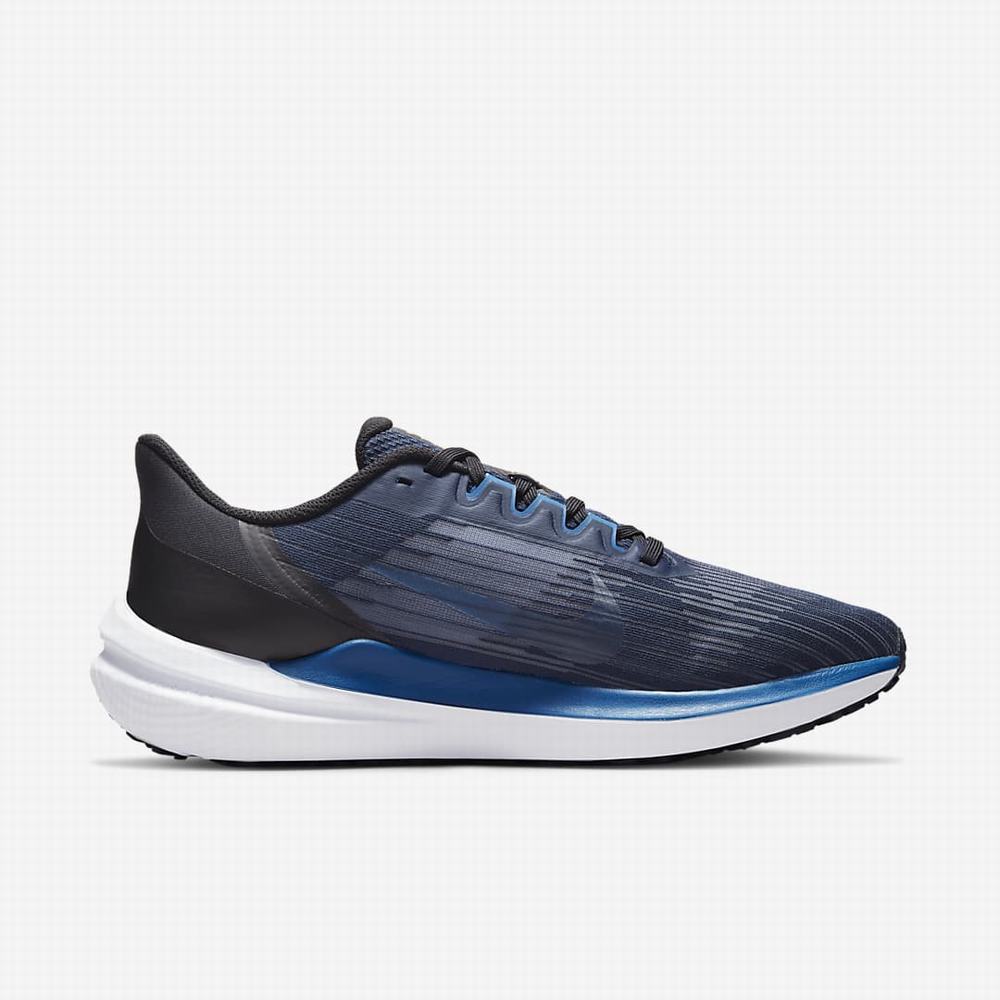 Nike Air Winflo 9 Férfi Futócipő Obszidián Fekete Fehér Sötétkék | NI7830-Y10