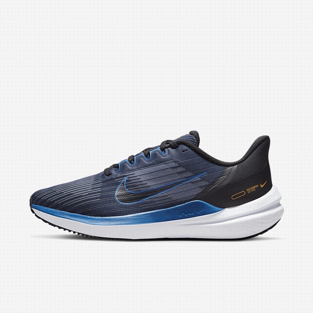 Nike Air Winflo 9 Férfi Futócipő Obszidián Fekete Fehér Sötétkék | NI7830-Y10