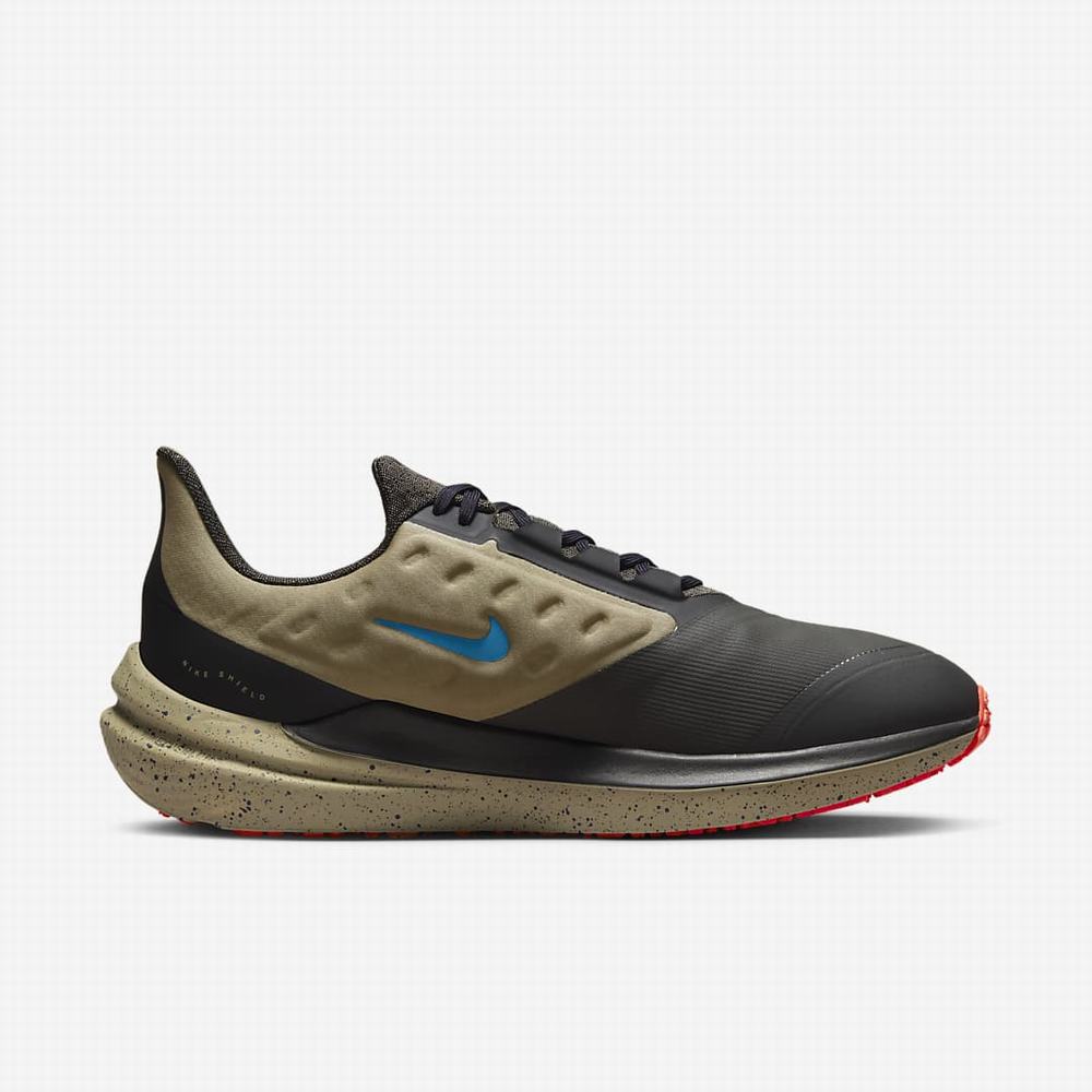 Nike Air Winflo 9 Shield Férfi Futócipő Szürke Khaki Fekete Kék | NI9635-U14