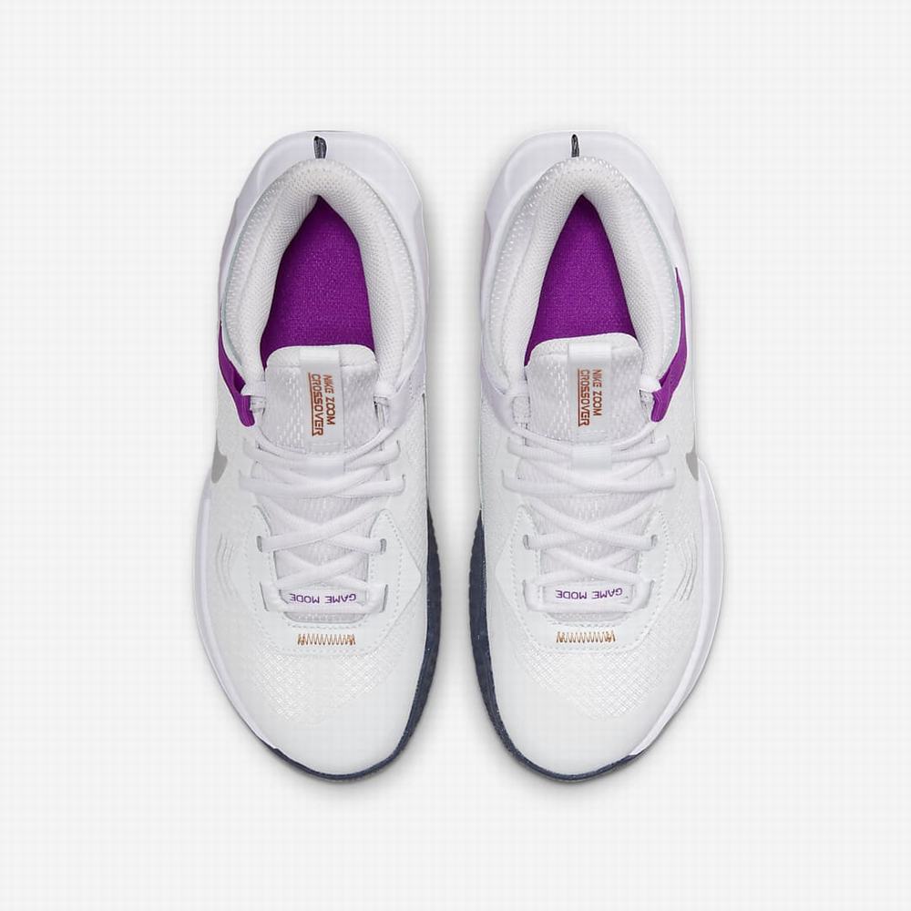 Nike Air Zoom Crossover Gyerek Kosárlabda Cipő Fehér Lila Metal Titán | NI9685-N62