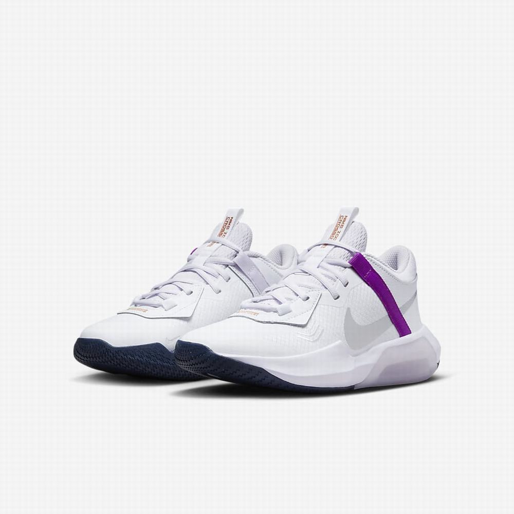 Nike Air Zoom Crossover Gyerek Kosárlabda Cipő Fehér Lila Metal Titán | NI9685-N62