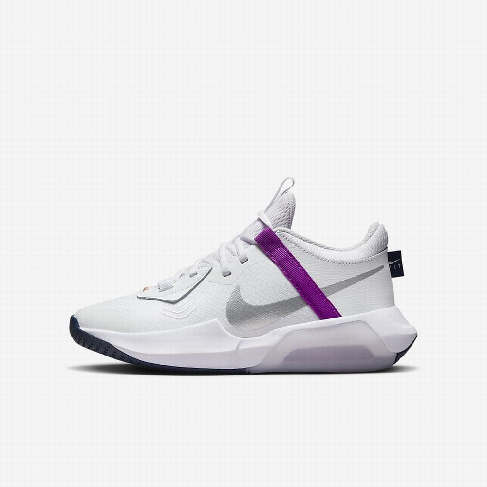 Nike Air Zoom Crossover Gyerek Kosárlabda Cipő Fehér Lila Metal Titán | NI9685-N62