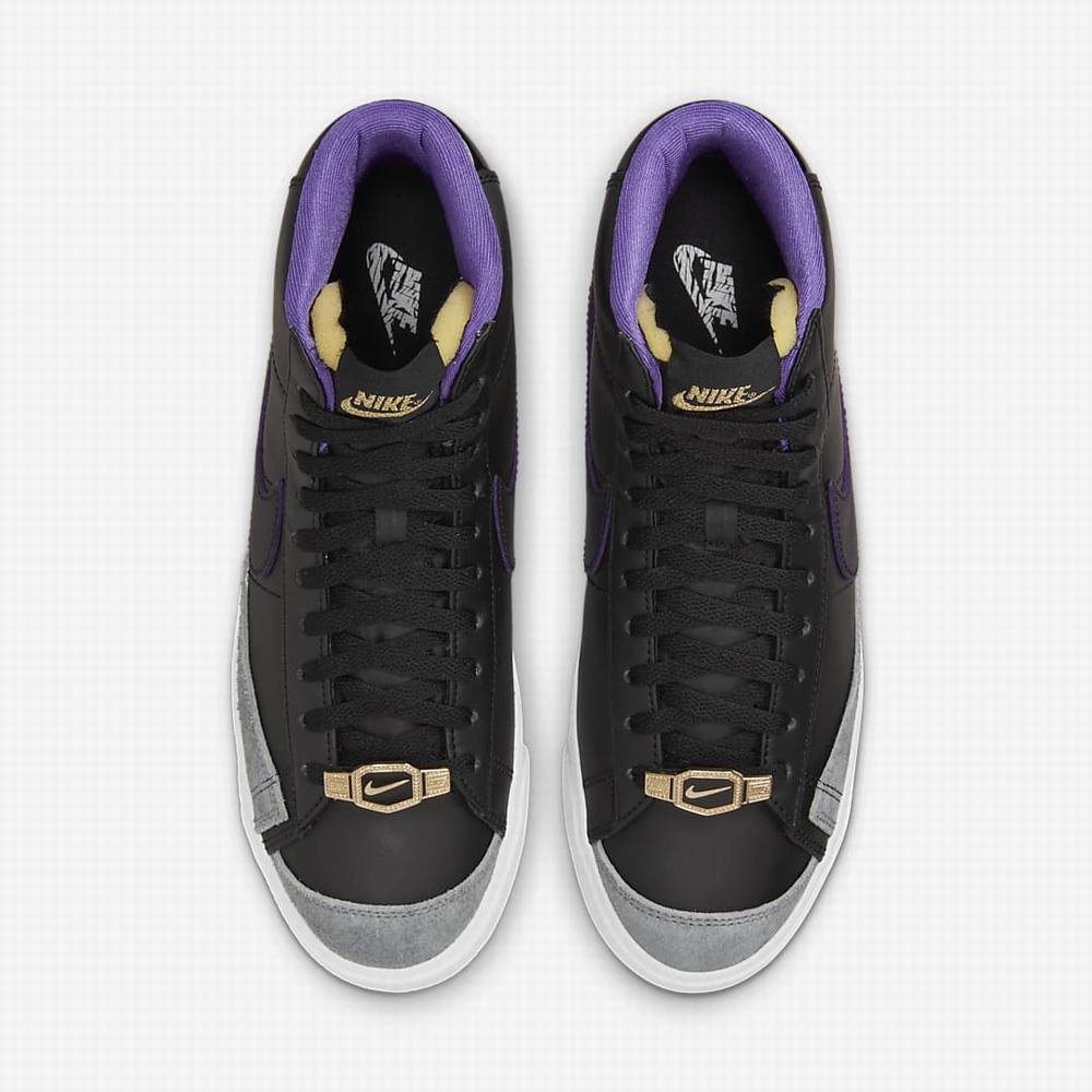 Nike Blazer Mid '77 EMB Férfi Utcai Cipő Fekete Szürke Fehér Lila | NI6539-H15