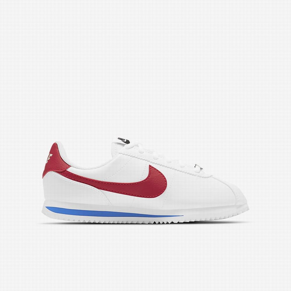 Nike Cortez Basic Gyerek Utcai Cipő Fehér Királykék Fekete Piros | NI8163-N20