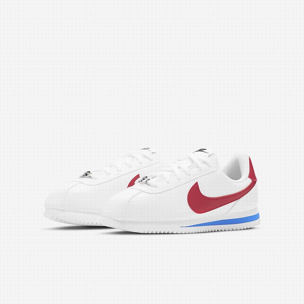Nike Cortez Basic Gyerek Utcai Cipő Fehér Királykék Fekete Piros | NI8163-N20
