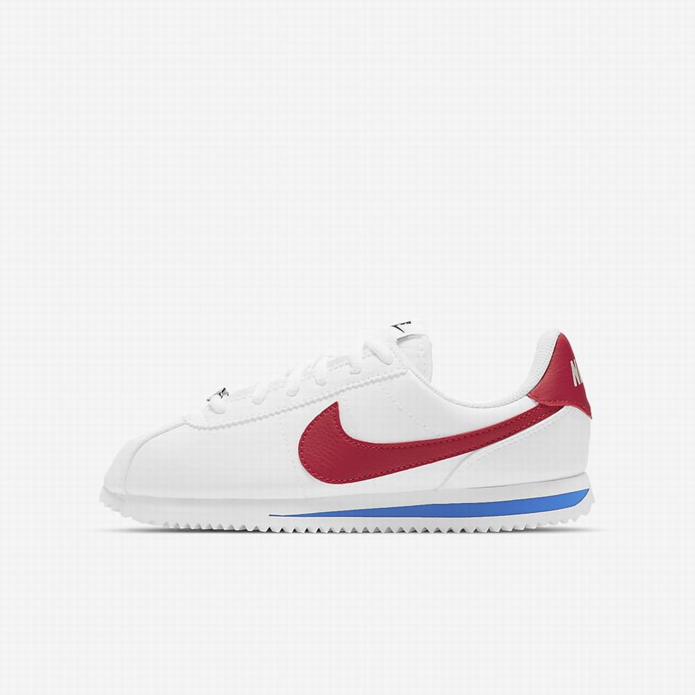 Nike Cortez Basic Gyerek Utcai Cipő Fehér Királykék Fekete Piros | NI8163-N20