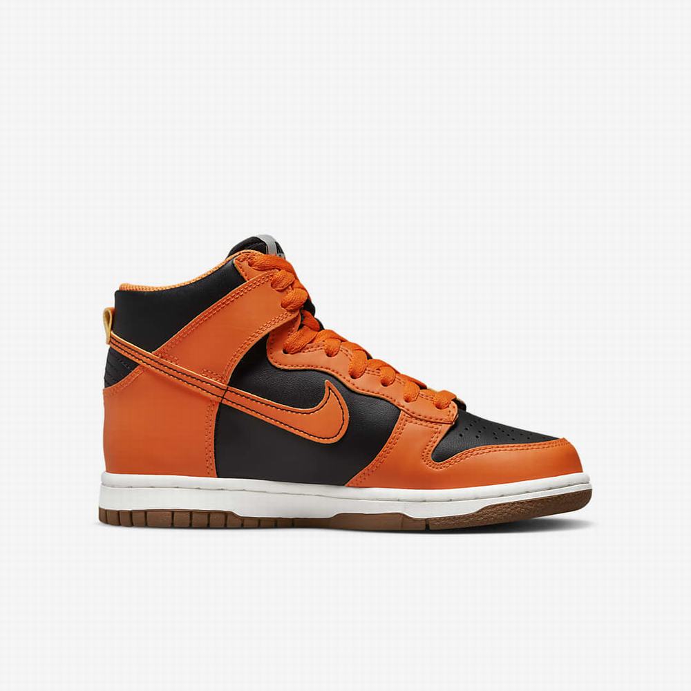 Nike Dunk High Gyerek Magasszárú Cipő Fekete Sárga Fehér Narancssárga | NI2957-L97